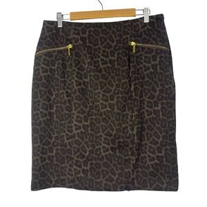 Michael Michael Kors Womens Side Zip Leopard Print Pencil Skirt Brown Size 14W